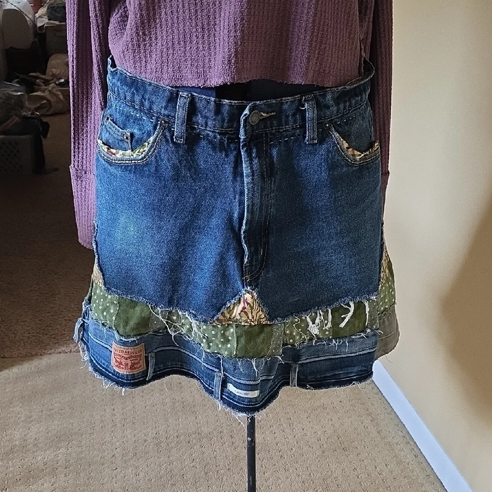 Upcycled Molly Made It Blue & Green Jeans Skirt For Any Age - Picture 4 of 14